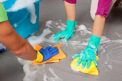 Finished carpet cleaning service with clean room flooring and equipment