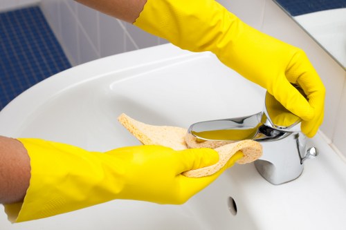 Professional carpet cleaner treating a room carpet during a booked visit
